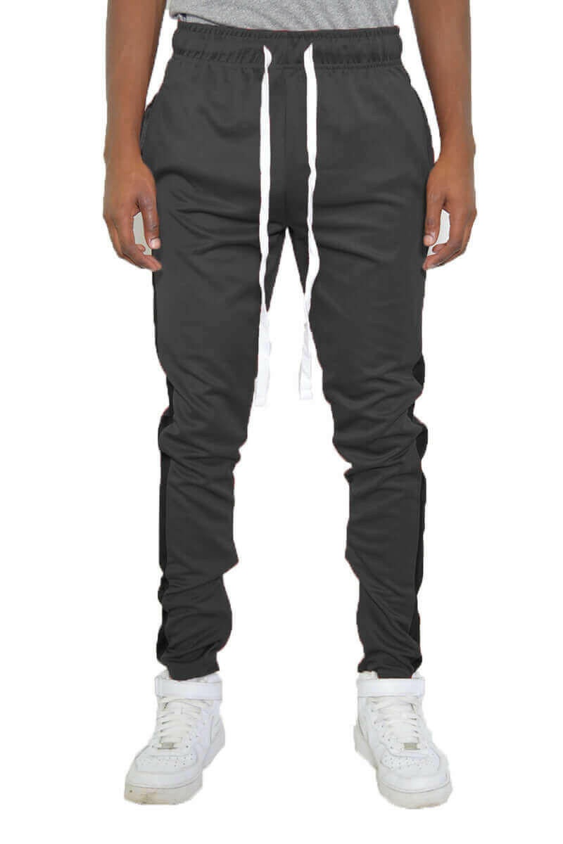 SLIM FIT TRACK PANTS- GREY/BLACK.