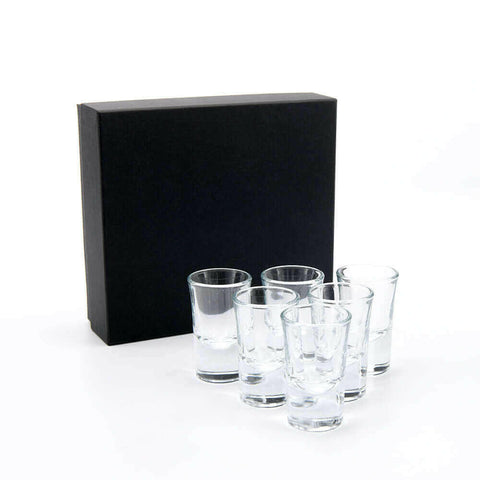 6 Shot Glasses in Black Presentation Gift Box, Gifts for Women and Men