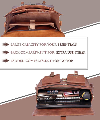 Real Leather Messenger Bag for Men and Women Vintage Laptop Briefcase