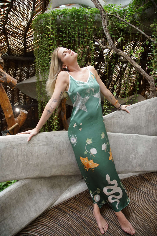 Andromeda Silk Dress in Jungle Altar