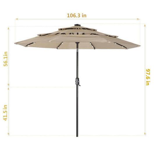 3 Tiers And 8 Ribs Outdoor Umbrella With 32 LED Lights.