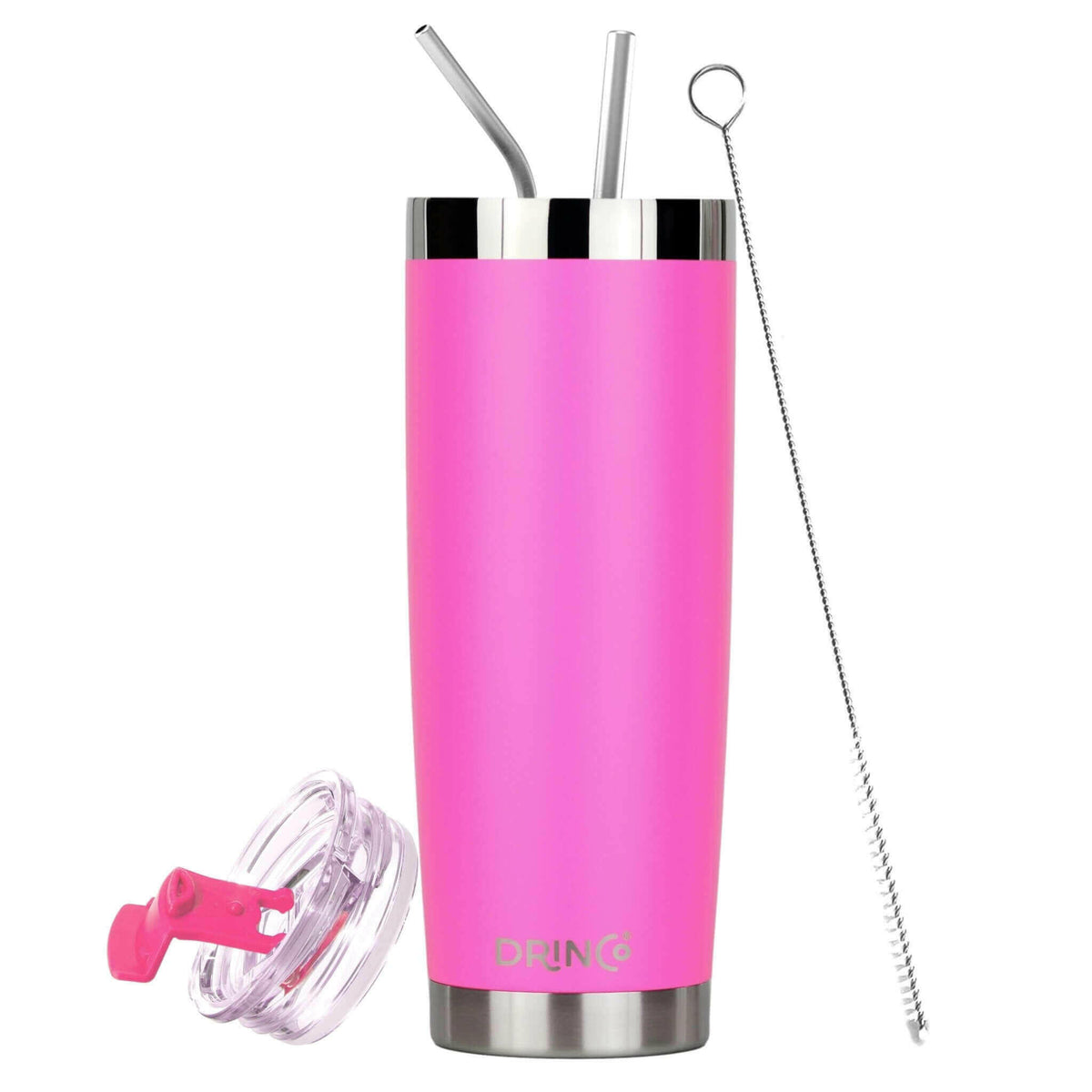 DRINCO®  20oz Insulated Tumbler Spill Proof Lid 2 Straws(Island Pink).