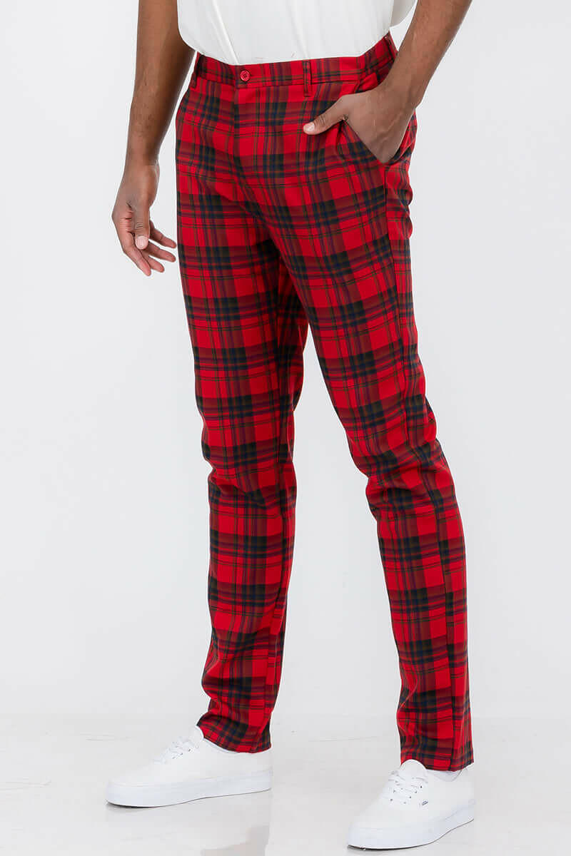 Plaid Slim Fit Trouser Pants.