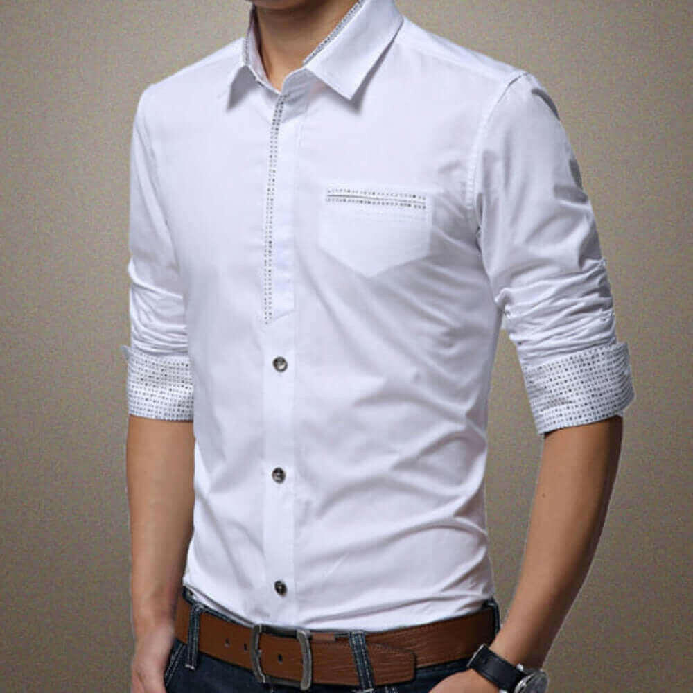 Mens Shirt with Contrasting Pocket and Cuff Details.