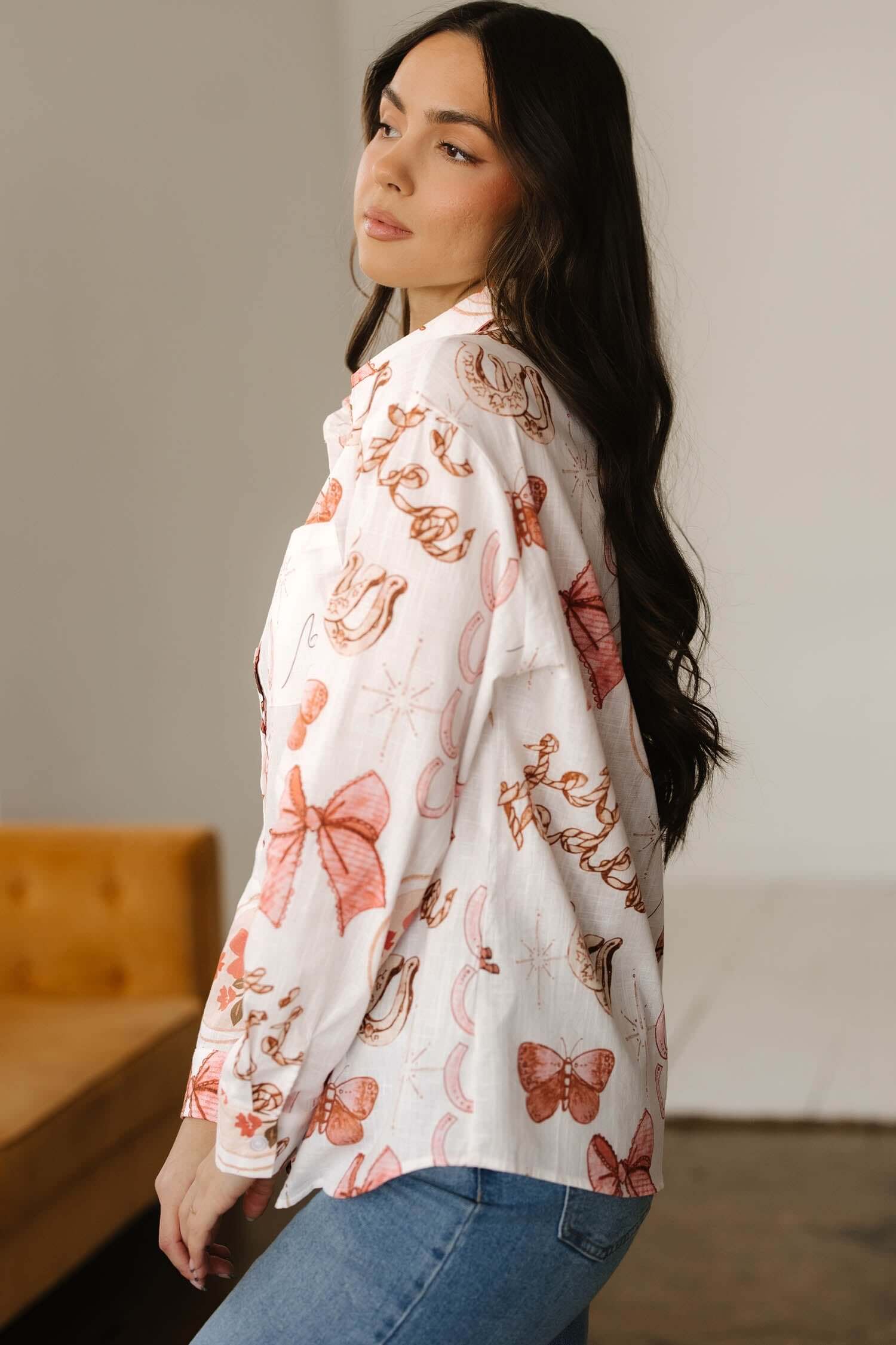 Western Rodeo Cowgirl Buttoned Long Sleeve Shirt