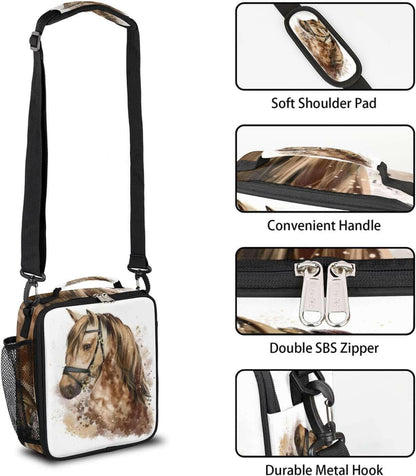 Horse Lunch Bag for Girls, Watercolor Animal Horse Lunch Box Reusable Insulated Leakproof Lunch Bag for Kids Thermal Cooler Lunch Tote with Removable Shoulder Strap for Elementary Daycare Picnic