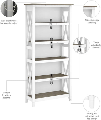 Bush Furniture Key West 66 Inch Bookcase Shiplap Gray White