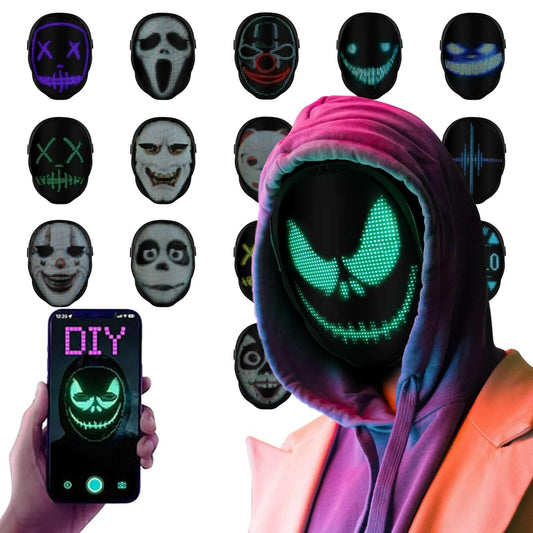 Led Mask with Bluetooth Programmable App,Shining Led Light up Face Mask for Adult Kid Halloween Masquerade Party