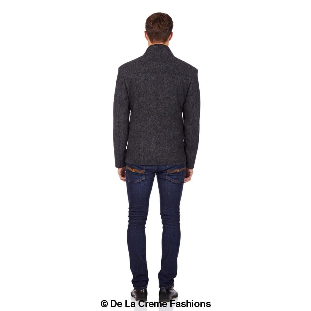 De La Creme MAN - Herringbone Tweed Blend Short Reefer Coat