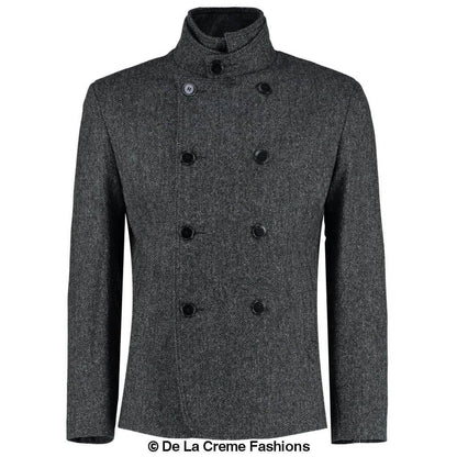 De La Creme MAN - Herringbone Tweed Blend Short Reefer Coat