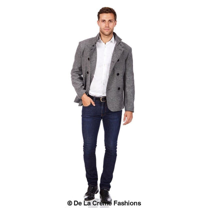 De La Creme MAN - Herringbone Tweed Blend Short Reefer Coat