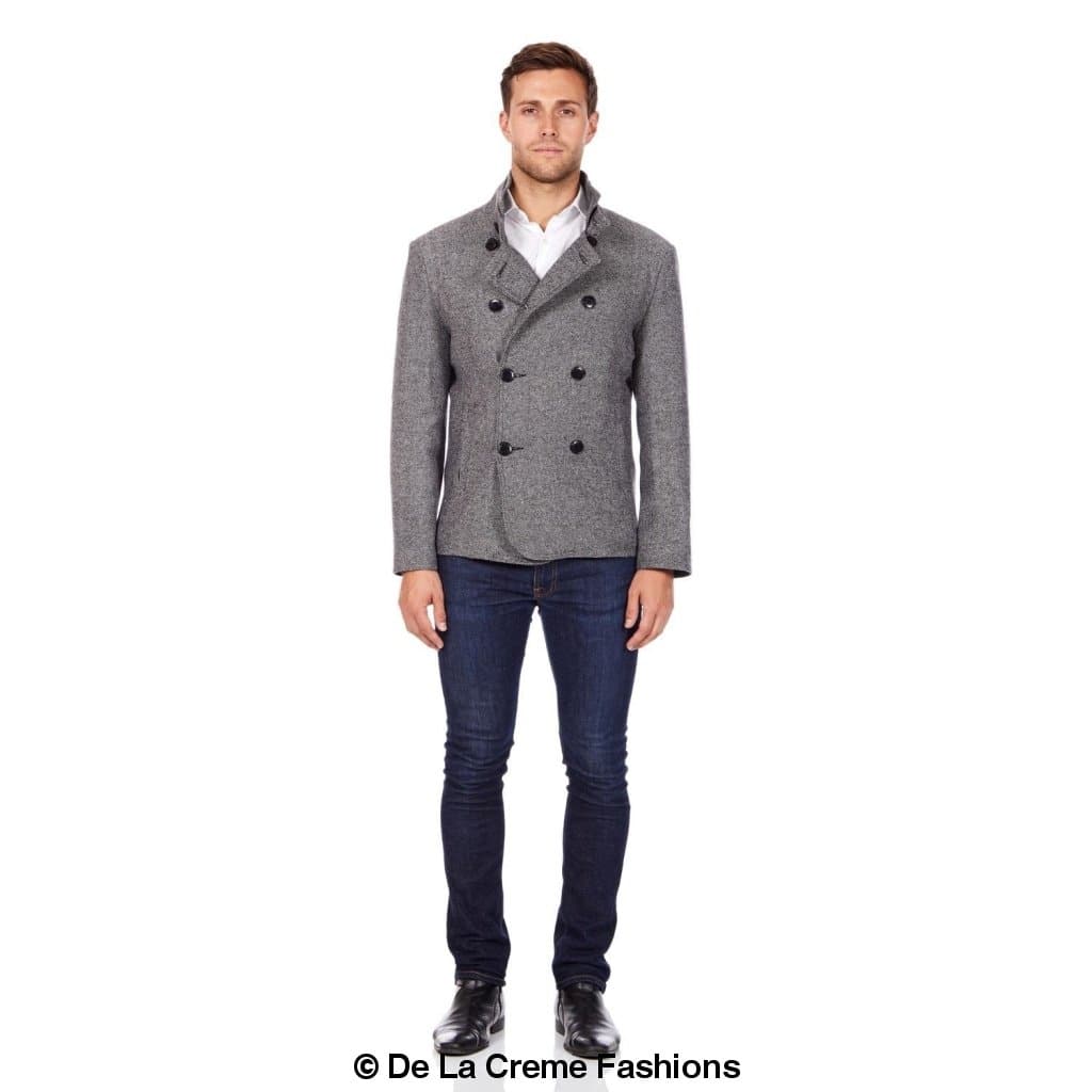 De La Creme MAN - Herringbone Tweed Blend Short Reefer Coat