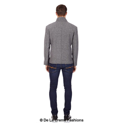 De La Creme MAN - Herringbone Tweed Blend Short Reefer Coat