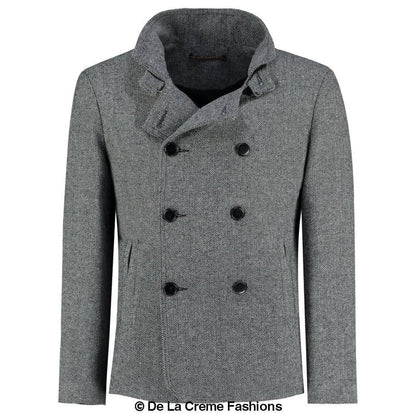 De La Creme MAN - Herringbone Tweed Blend Short Reefer Coat