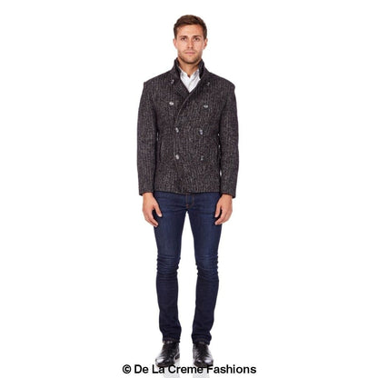 De La Creme MAN - Herringbone Tweed Blend Short Reefer Coat