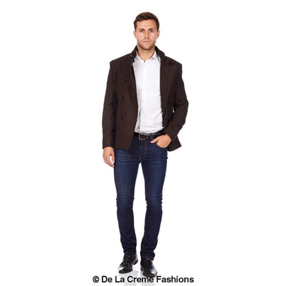 De La Creme MAN - Herringbone Tweed Blend Short Reefer Coat