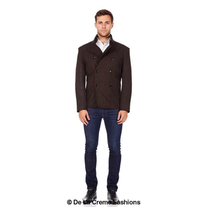 De La Creme MAN - Herringbone Tweed Blend Short Reefer Coat