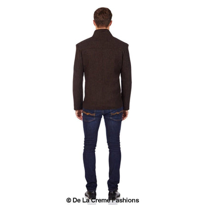 De La Creme MAN - Herringbone Tweed Blend Short Reefer Coat