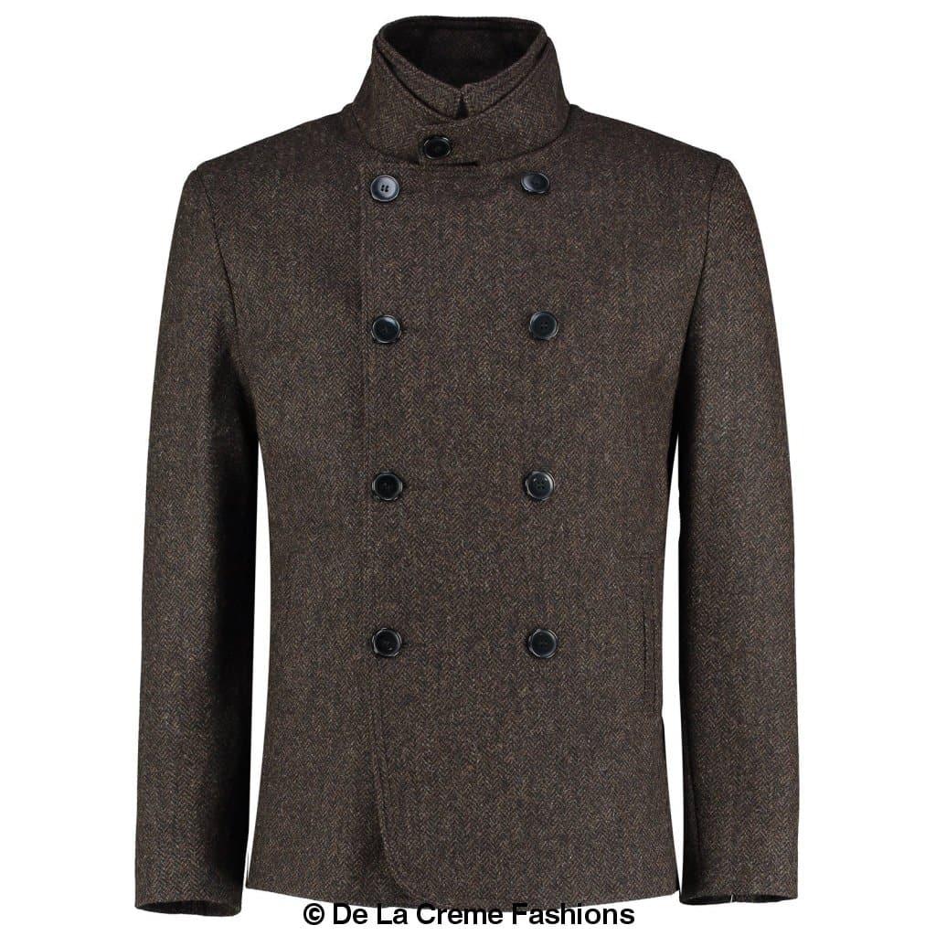 De La Creme MAN - Herringbone Tweed Blend Short Reefer Coat