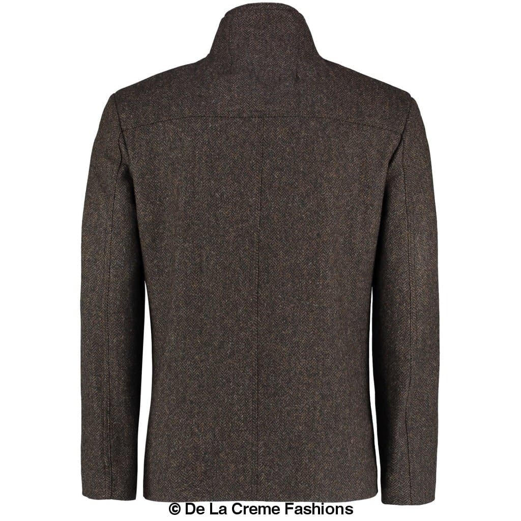 De La Creme MAN - Herringbone Tweed Blend Short Reefer Coat