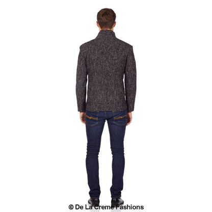 De La Creme MAN - Herringbone Tweed Blend Short Reefer Coat