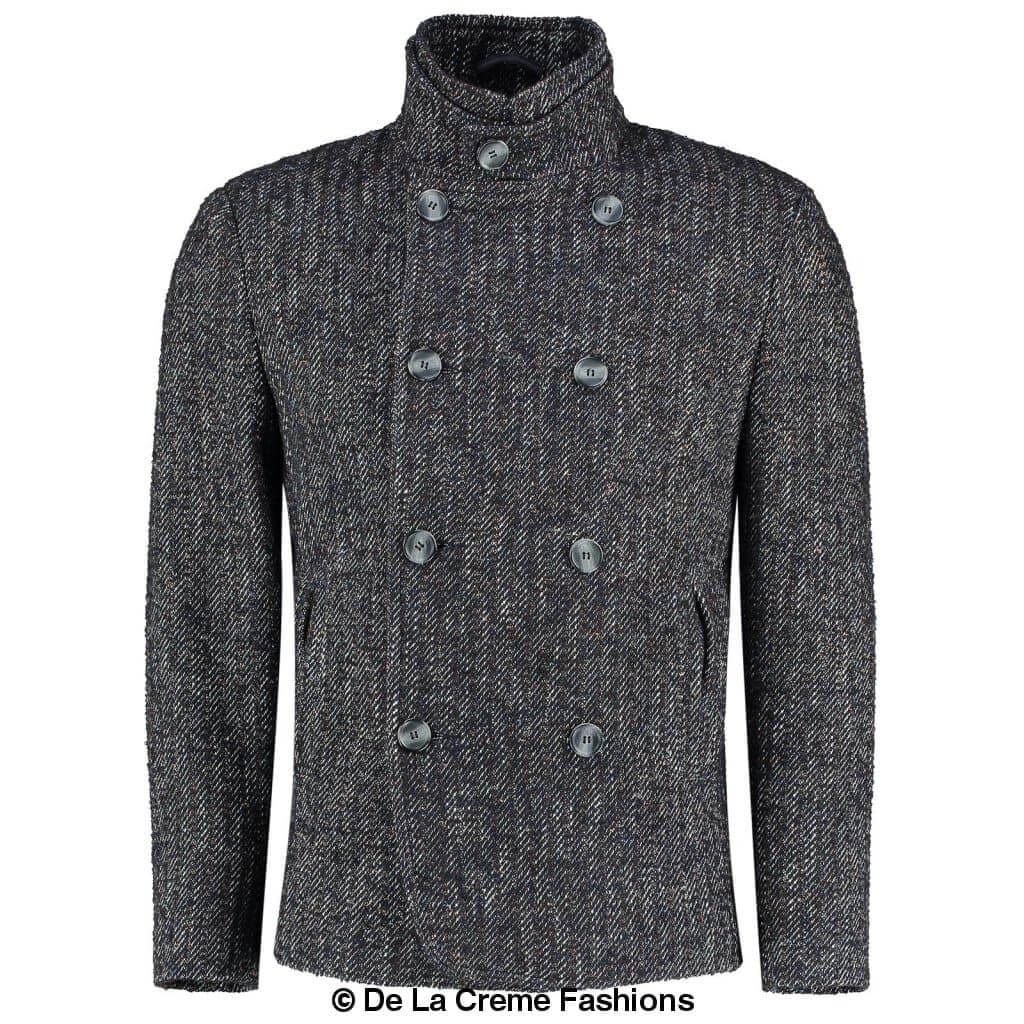 De La Creme MAN - Herringbone Tweed Blend Short Reefer Coat