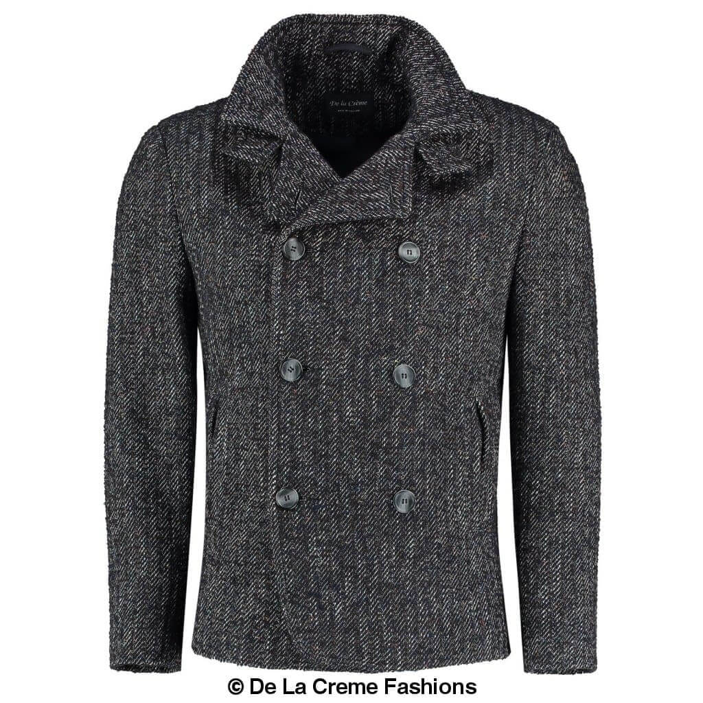 De La Creme MAN - Herringbone Tweed Blend Short Reefer Coat