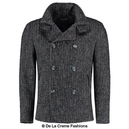 De La Creme MAN - Herringbone Tweed Blend Short Reefer Coat