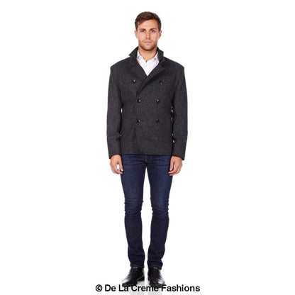 De La Creme MAN - Herringbone Tweed Blend Short Reefer Coat