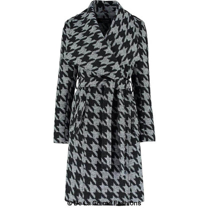 De La Creme - Womens Dogtooth Grey Duster Coat