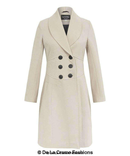 De La Creme - Womens Slim Fit Double Breasted Roll Collared Coat.