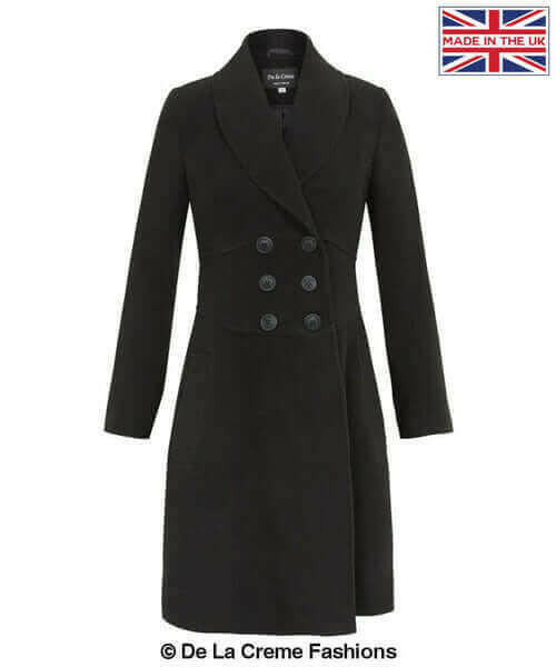 De La Creme - Womens Slim Fit Double Breasted Roll Collared Coat.