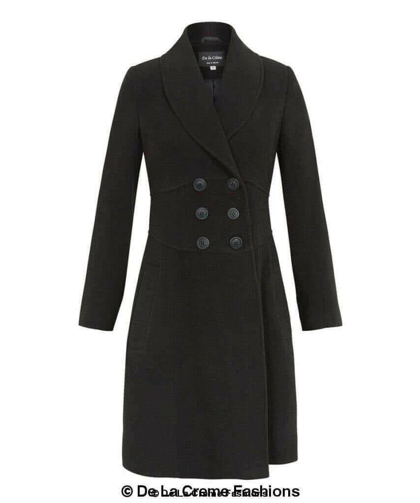 De La Creme - Womens Slim Fit Double Breasted Roll Collared Coat.