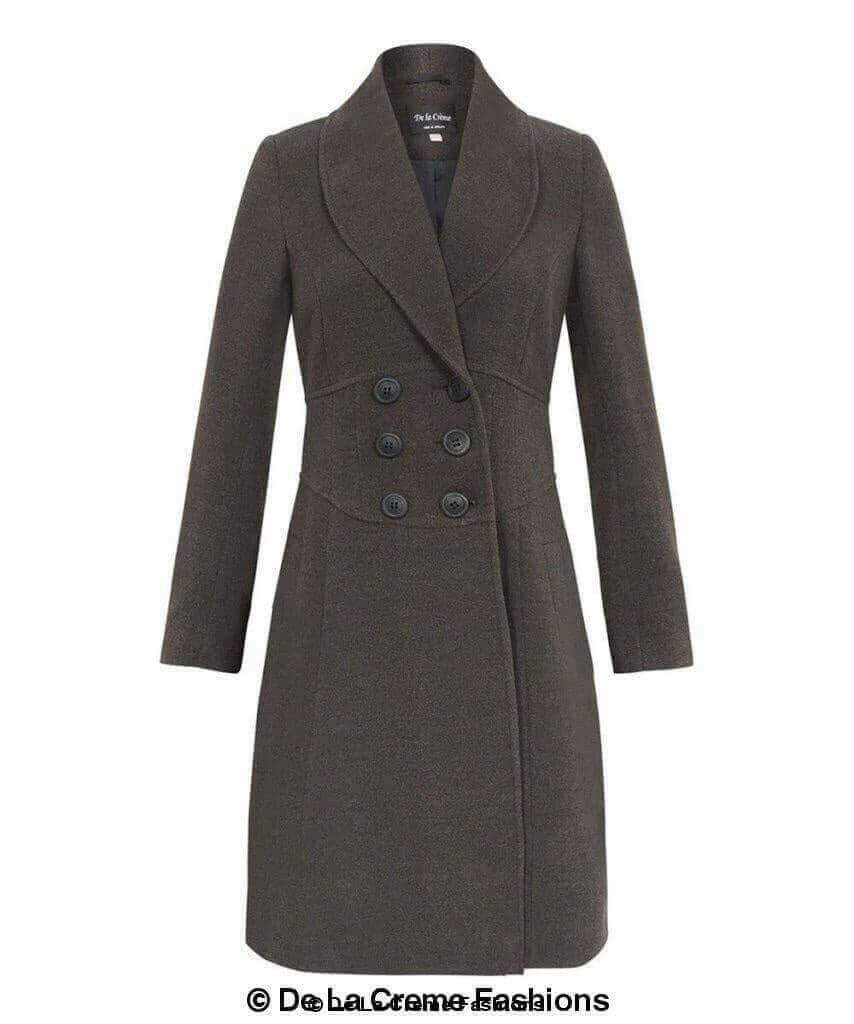 De La Creme - Womens Slim Fit Double Breasted Roll Collared Coat.