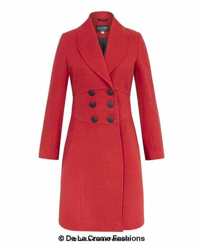 De La Creme - Womens Slim Fit Double Breasted Roll Collared Coat.