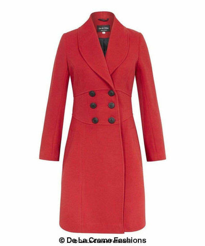 De La Creme - Womens Slim Fit Double Breasted Roll Collared Coat.