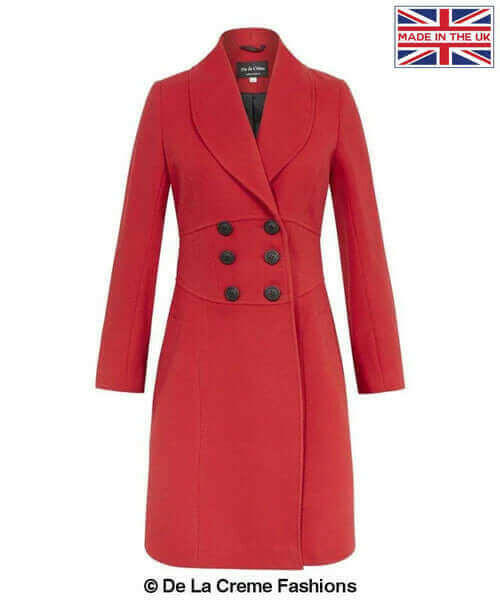 De La Creme - Womens Slim Fit Double Breasted Roll Collared Coat.