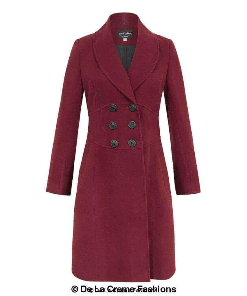 De La Creme - Womens Slim Fit Double Breasted Roll Collared Coat.