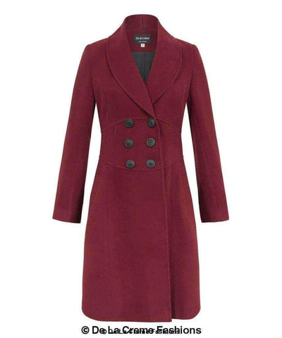 De La Creme - Womens Slim Fit Double Breasted Roll Collared Coat.