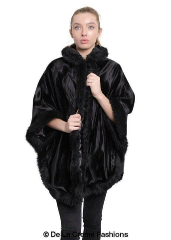 De La Creme - Women's Tribal Print Fur Lined Hooded Cape.