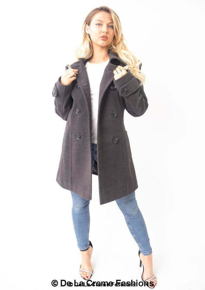 Womens Wool Feel Double Breasted Hooded Coat