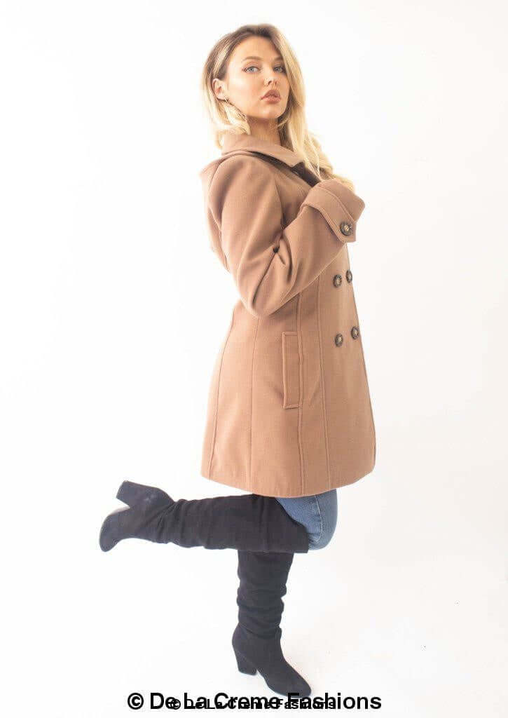 Womens Wool Feel Double Breasted Hooded Coat