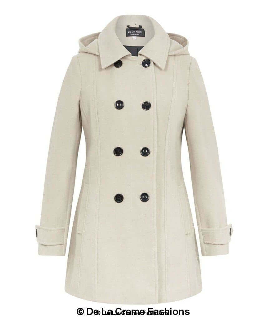 Womens Wool Feel Double Breasted Hooded Coat