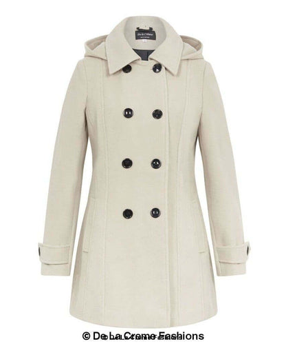 Womens Wool Feel Double Breasted Hooded Coat