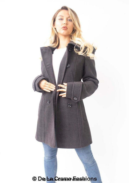 Womens Wool Feel Double Breasted Hooded Coat