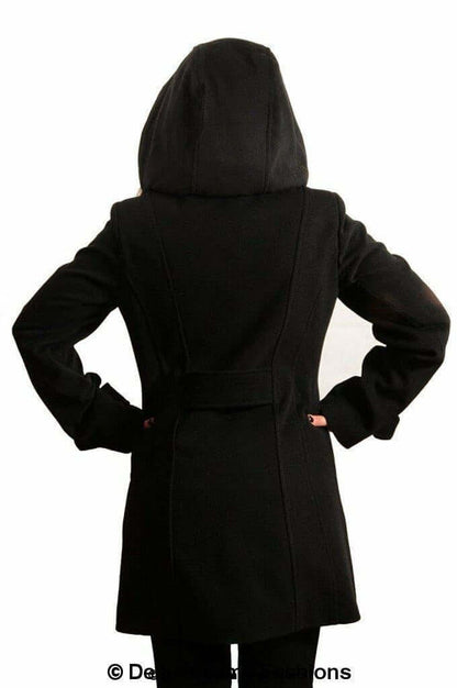 Womens Wool Feel Double Breasted Hooded Coat