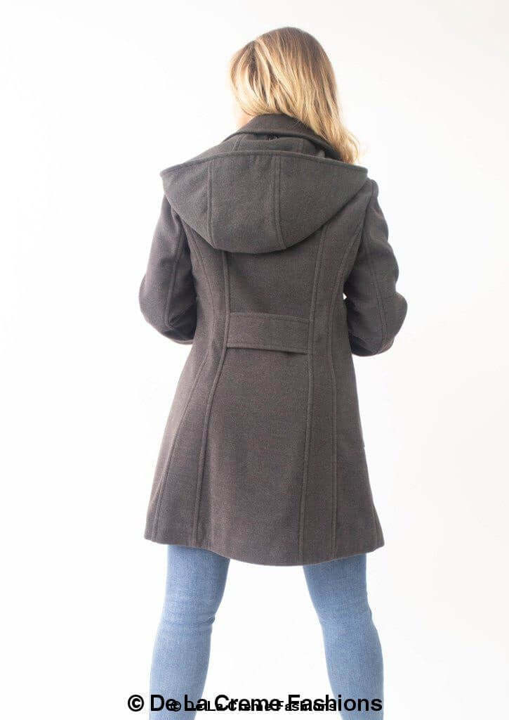 Womens Wool Feel Double Breasted Hooded Coat