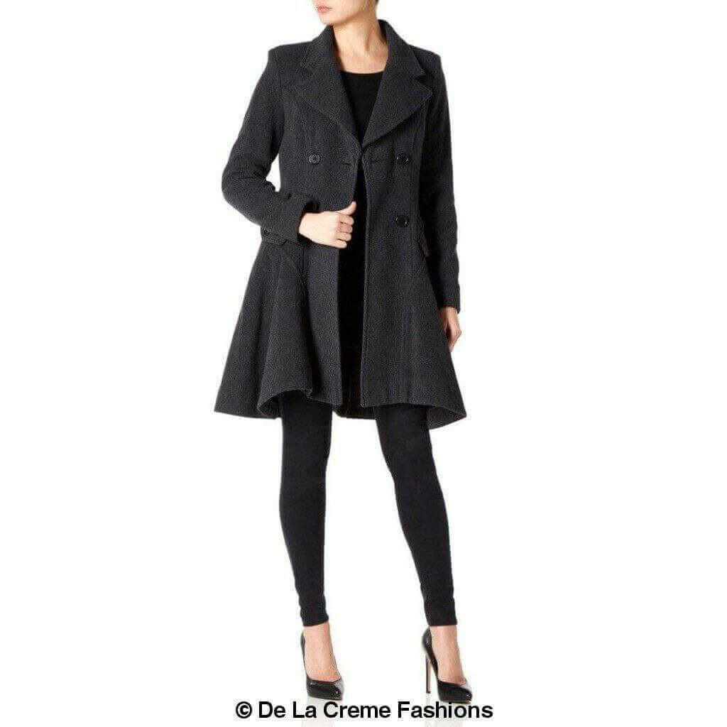 Wool Blend Double Breasted Skater Coat (1102).