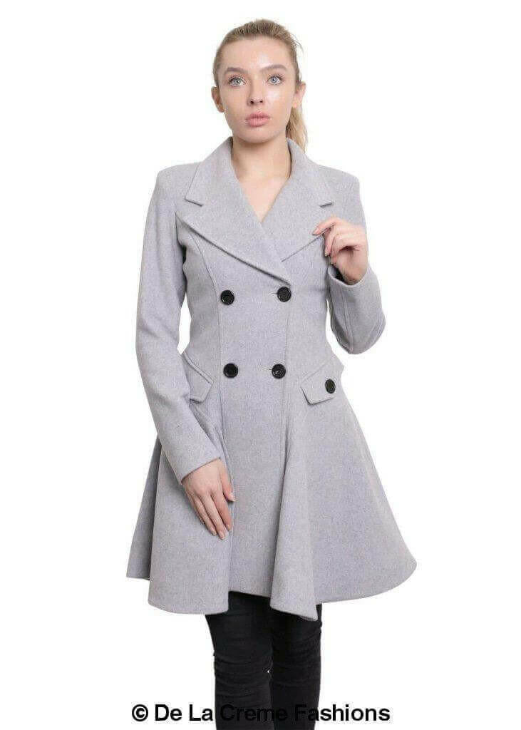 Wool Blend Double Breasted Skater Coat (1102).