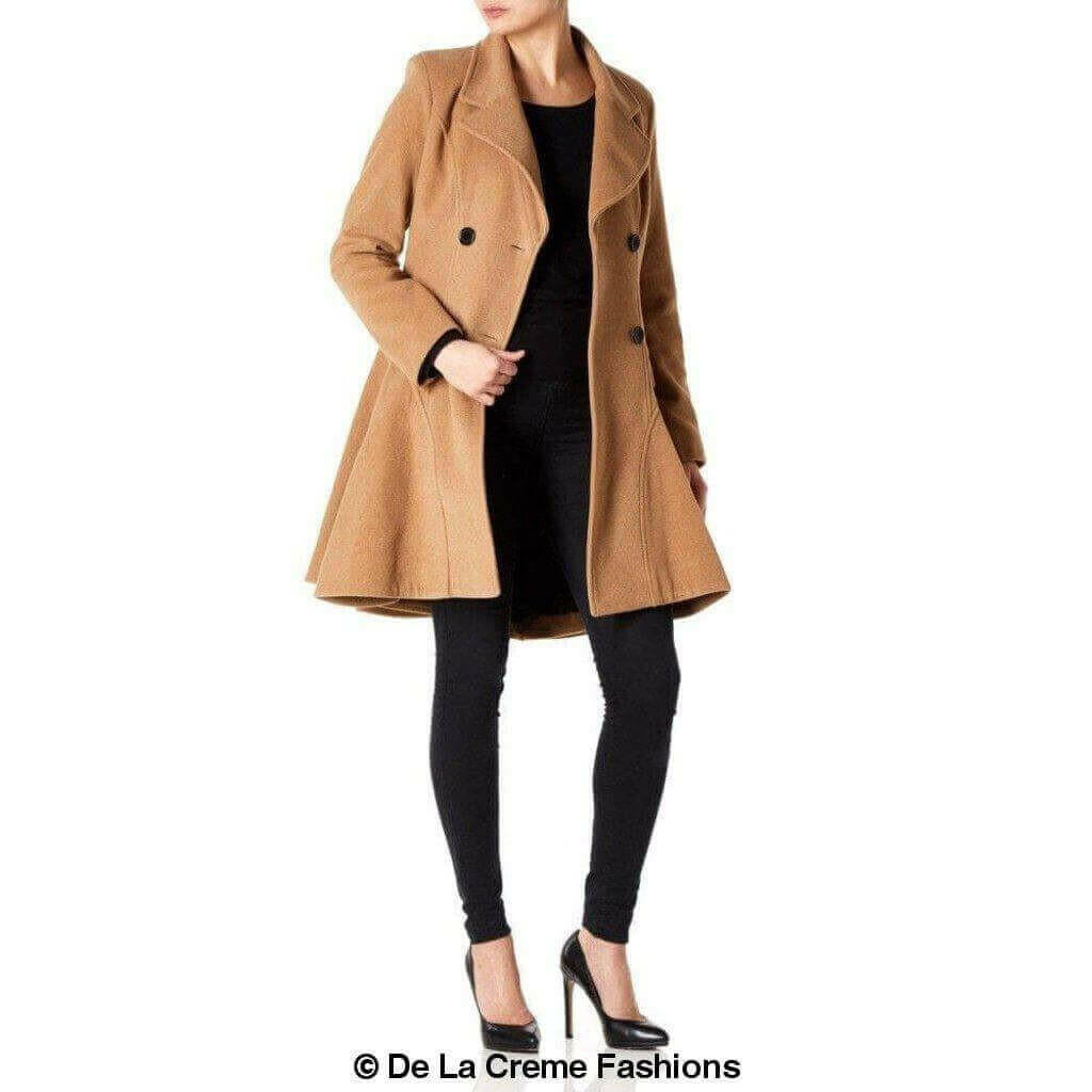 Wool Blend Double Breasted Skater Coat (1102).